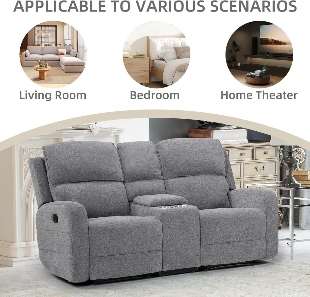 EBELLO Manual Living Room Furniture Reclining Couch Set, Soft Fabric Recliner Chair and Loveseat Sofa Couch for Meeting Room, Overstuffed Backrest(Recliner+Loveseat)