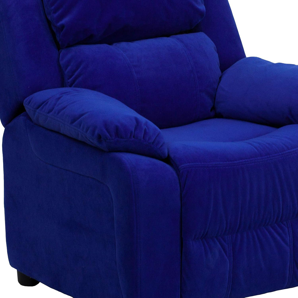 Flash Furniture Charlie Microfiber Kids Recliner with Flip-Up Storage Arms and Safety Recline, Contemporary Reclining Chair for Kids, Supports up to 90 lbs., Blue
