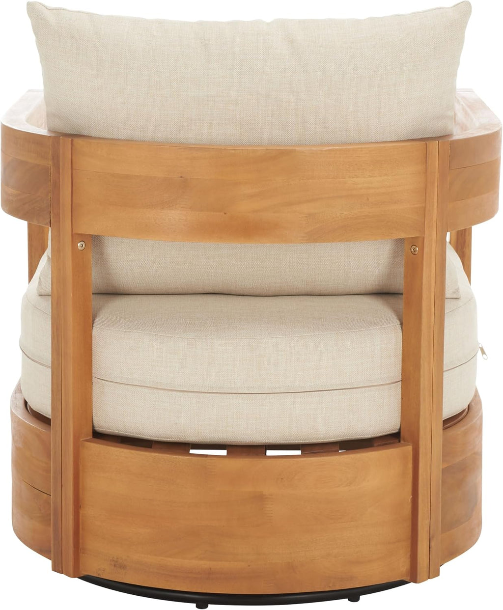 SAFAVIEH Outdoor - Kento Swivel Lounge Chair - Natural & Taupe - Solid Wood with Cushion - Modern Round Design - Ideal for Patio, Deck, Porch, Backyard, 27.5' W x 33' D x 29.1' H (PAT7099A)