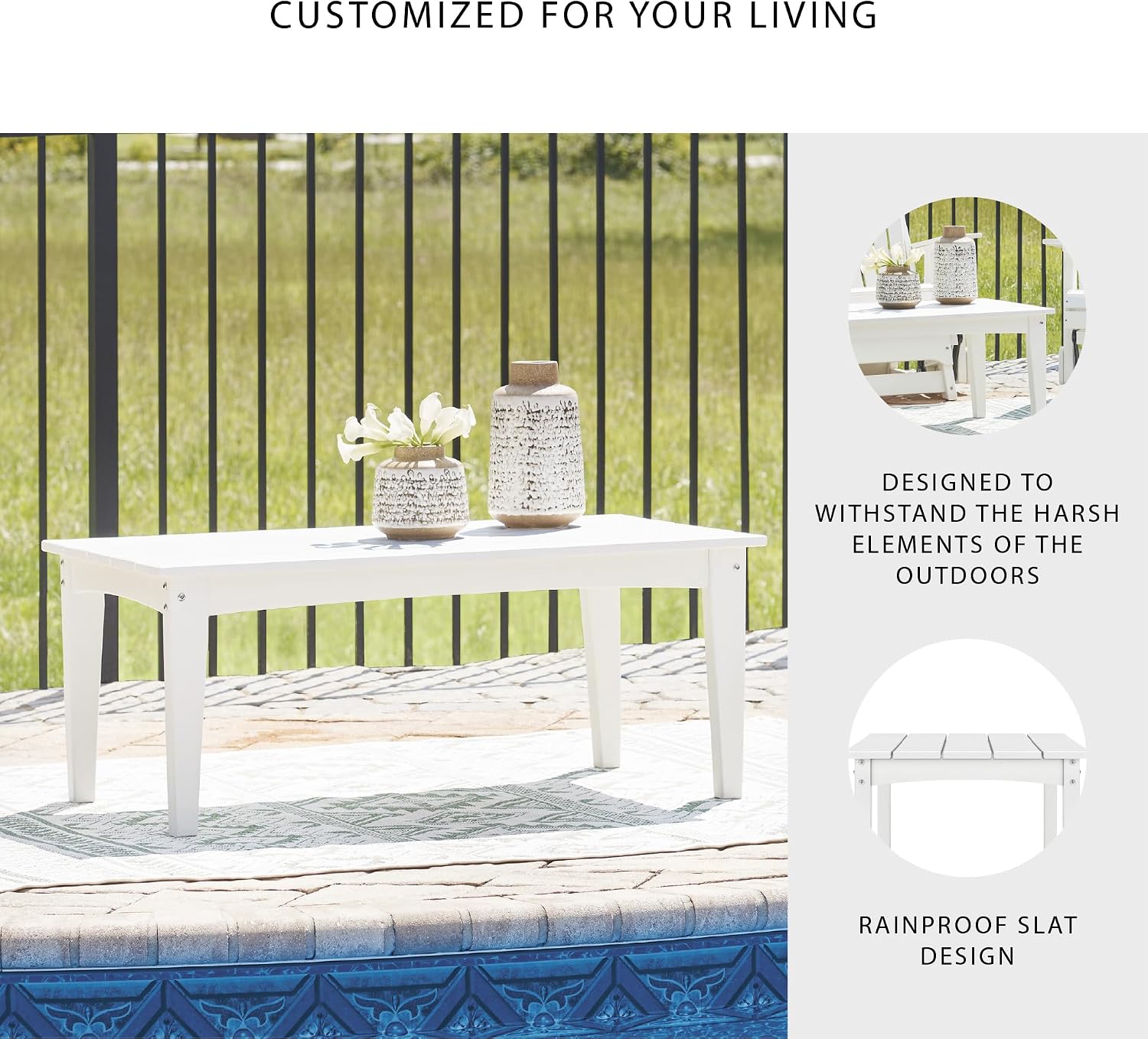 Signature Design by Ashley Hyland Wave Modern Weather Resistant HDPE Outdoor Coffee Table, White