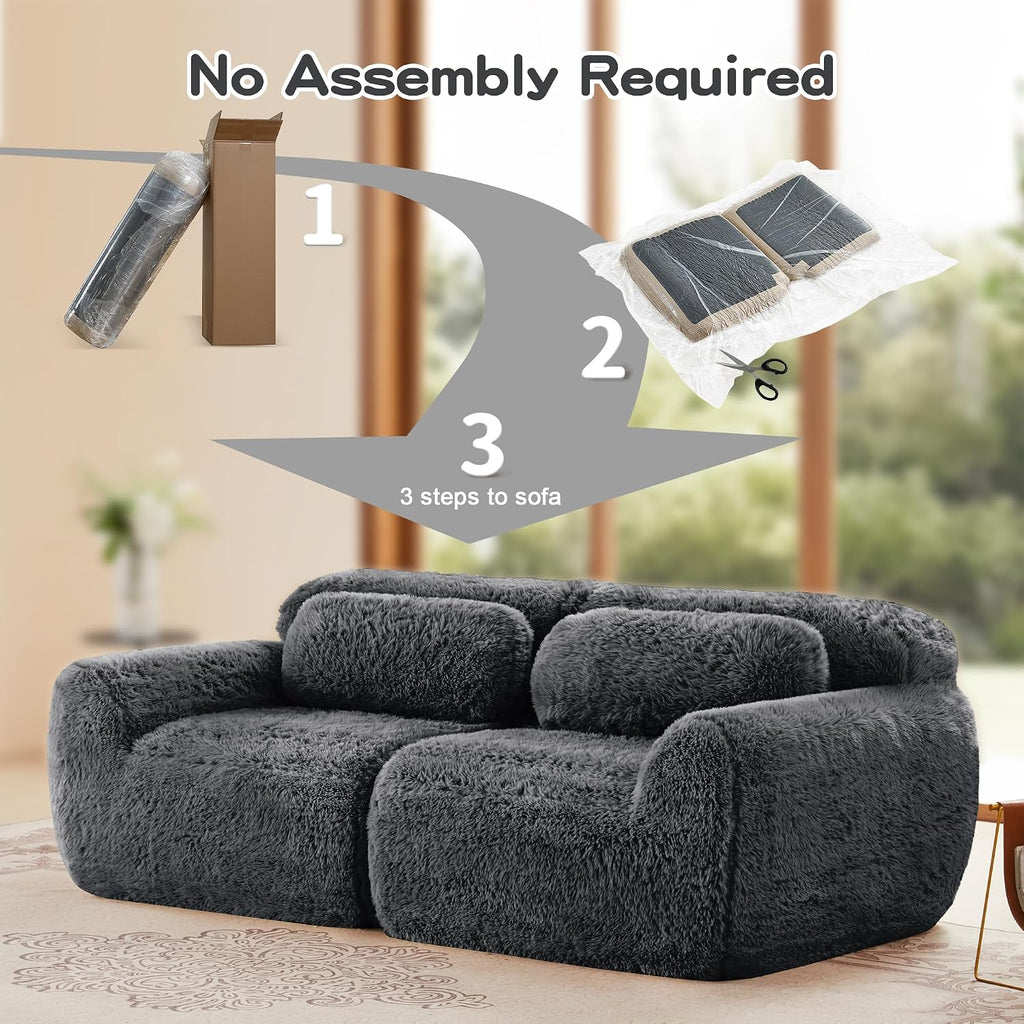 80-Inch Boneless Love Seat Couches in a Box, 2 Seat Modular Foam Cloud Sofa Floor Compressed Loveseat Couch W/Angle Armrests for Home Apartments Bedroom Living Room