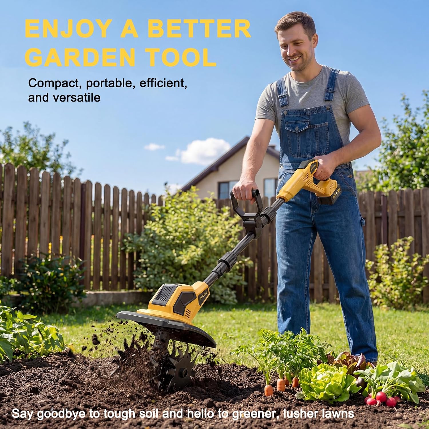 21V Cordless Tiller Cultivator, 2x4.0Ah Battery Powered Electric Garden Tiller, 360RPM Rototiller with 48 Steel Tines, 9.7' Width & 7' Depth, Lightweight Soil Tiller for Gardening