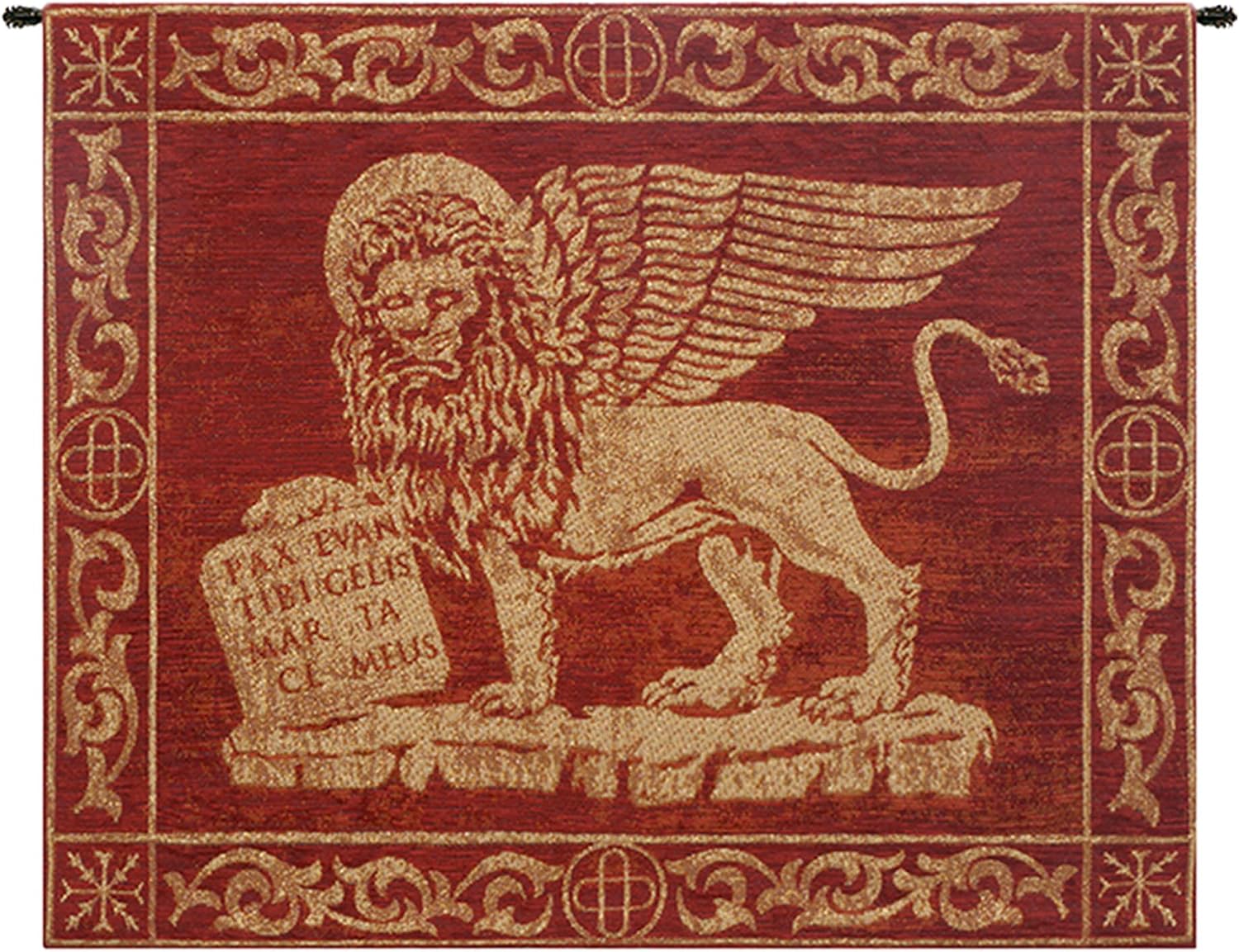 Charlotte Home Furnishings Inc. Leone Rosso Italian Tapestry Wall Hanging 20 X 26 Inch Viscose Cotton & Polyester Blend Wall Art Perfect for Home Decor & Wall Decor By Alberto Passini