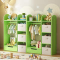 BVIUNTWO Wooden Kids Dress Up Storage Center,Set of 2 Green Cactus Themed Open Wardrobe Closet with Hanging Rod, Bottom Drawer,Children's Costume Organizer & Garment Rack for Playroom,Bedroom