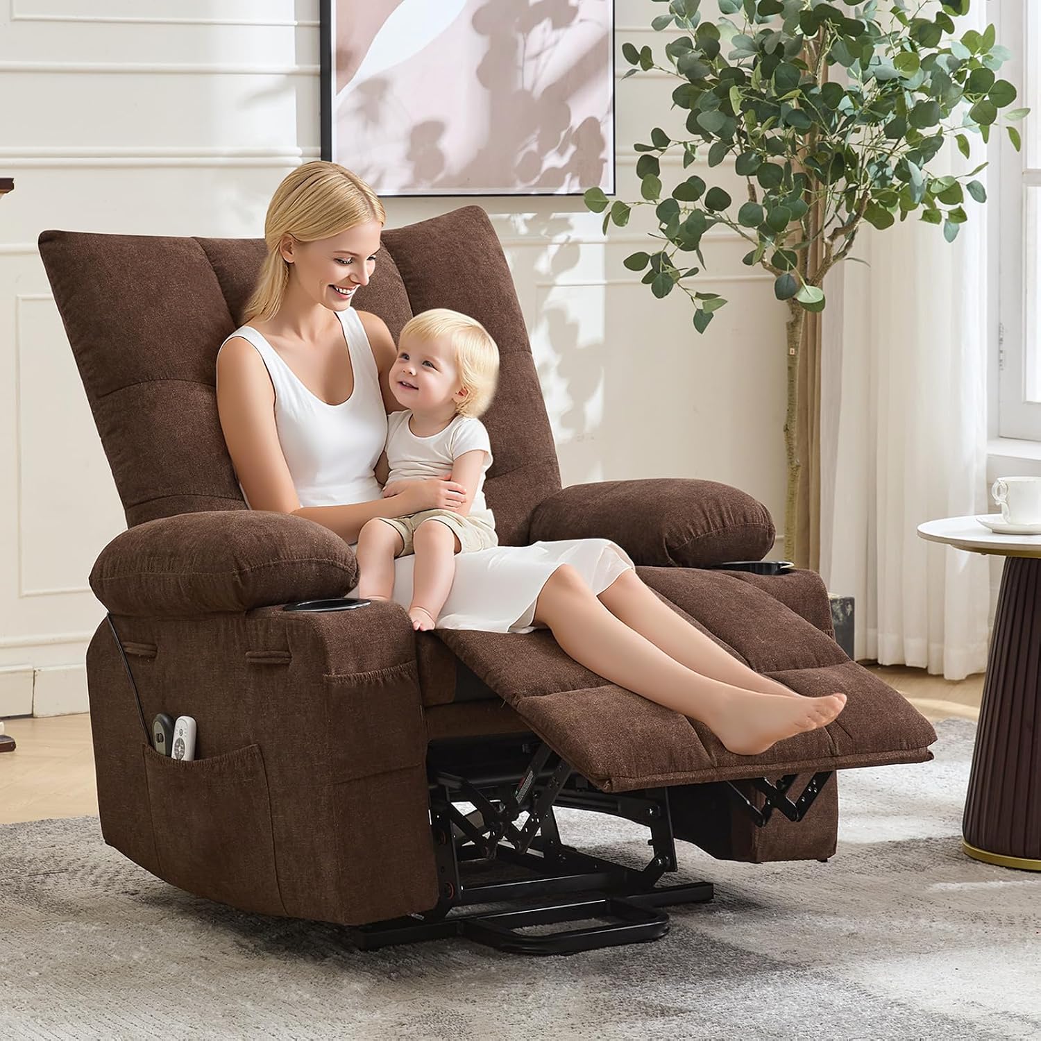 Power Lift Recliner Chair for Elderly - Electric Massage & Heat Recliner with 45° Assist Stand, Living Room Sofa for Small Space Furniture, Swivel Rocker with Cup Holders, Reclining Lounge for Adults