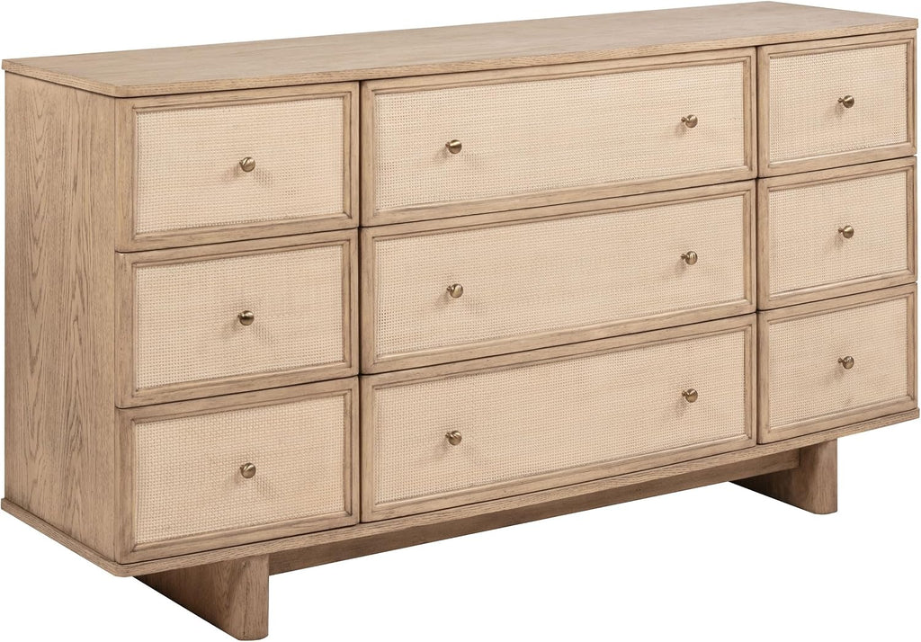 Coaster Home Furnishings - Kailani - Wood - 9-Drawer Dresser with Antique Brass Hardware, Metal Extension Glides, Coastal Style - Bedroom - Beige Oak - 225043
