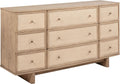 Coaster Home Furnishings - Kailani - Wood - 9-Drawer Dresser with Antique Brass Hardware, Metal Extension Glides, Coastal Style - Bedroom - Beige Oak - 225043