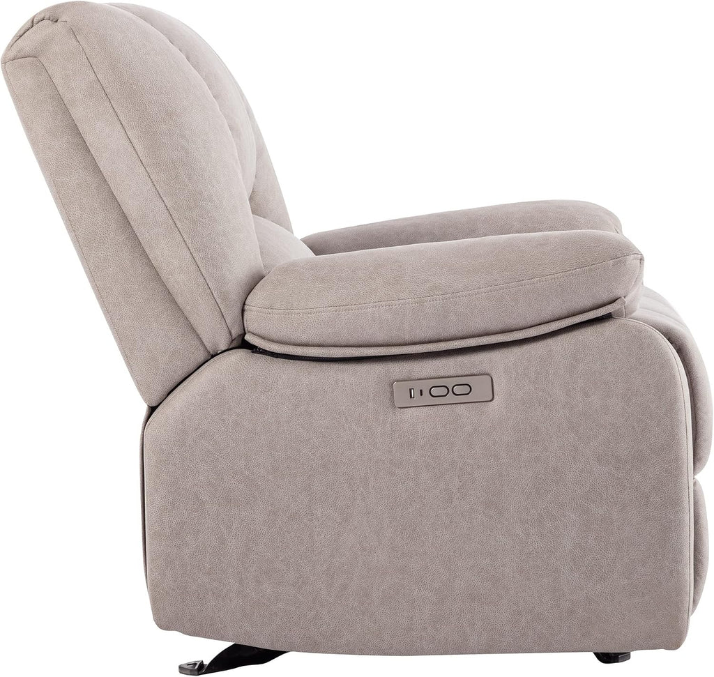 Watson & Whitely Power Recliner Chair for Adults, Fabric Electric Glider Reclining Chair for Living Room and Nursery, Upholstered Rocker Recliner with USB Port, Creamy Grey