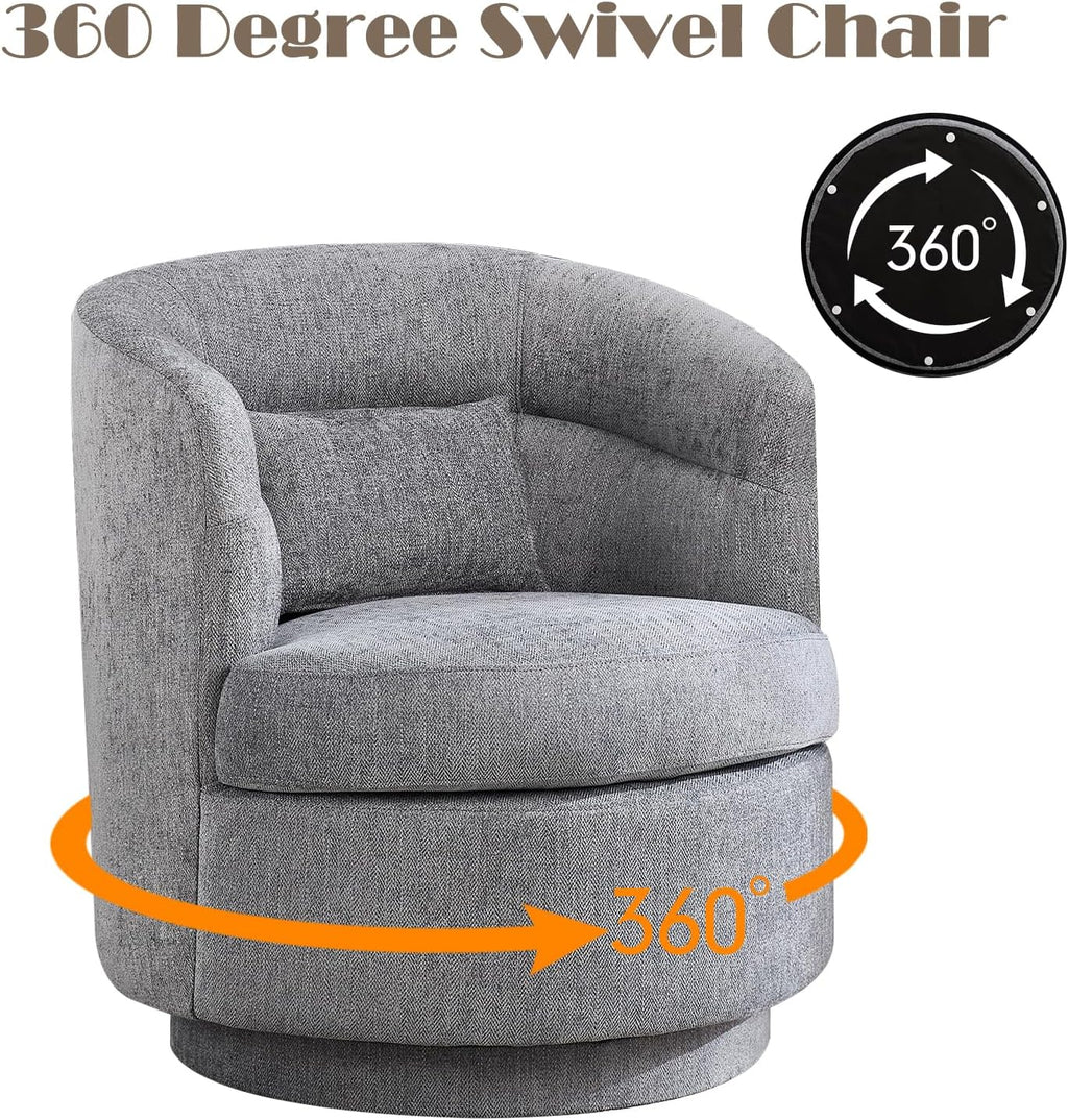 CANMOV Swivel Accent Chair, 360 Degree Round Swivel Barrel Chair with Pillow, Upholstered Comfy Barrel Armchair Single Club Sofa Chair for Living Room,Bedroom, Reading Room, Dark Grey