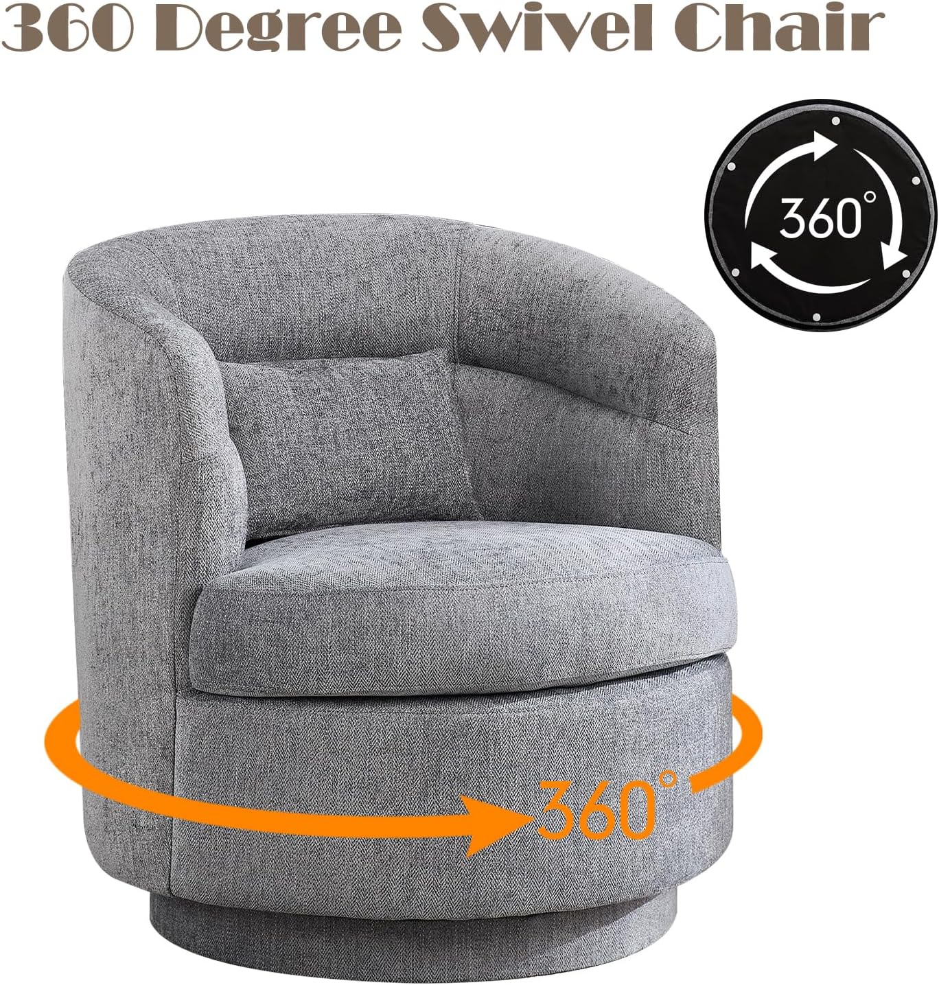 CANMOV Swivel Accent Chair Set of 2, 360 Degree Round Swivel Barrel Chair with Pillow, Upholstered Comfy Barrel Armchair Single Club Sofa Chair for Living Room, Bedroom, Reading Room,Dark Grey