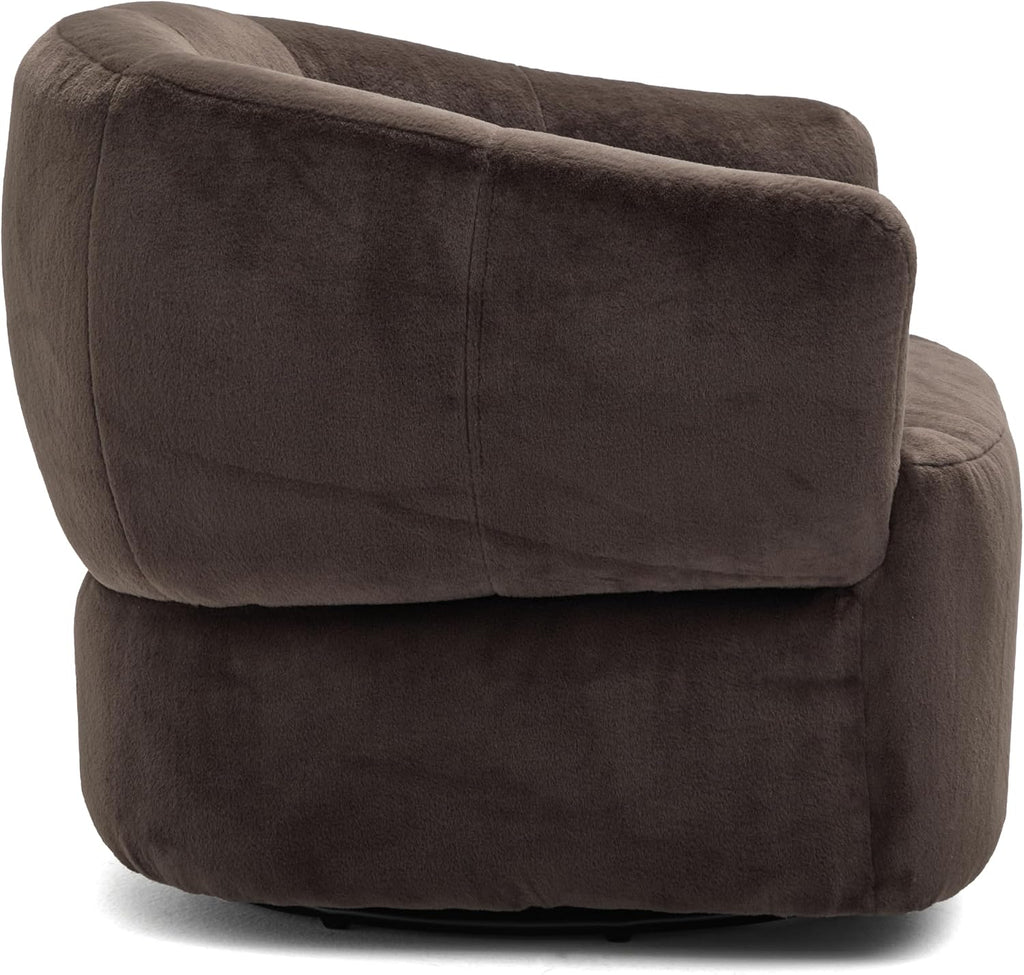 Christopher Knight Home Manie Plush Fabric 360° Swivel Accent Chair, Solid Wood Living Room Swivel Barrel Chair, Rotating Single Lounge Sofa, Comfy Reading Armchair, Dark Brown