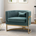 Velvet Accent Chair, Modern Upholstered Arm Chair for Living Room Bedroom Sofa Side Chair Velvet Barrel Chair with Gold Legs Lake Blue