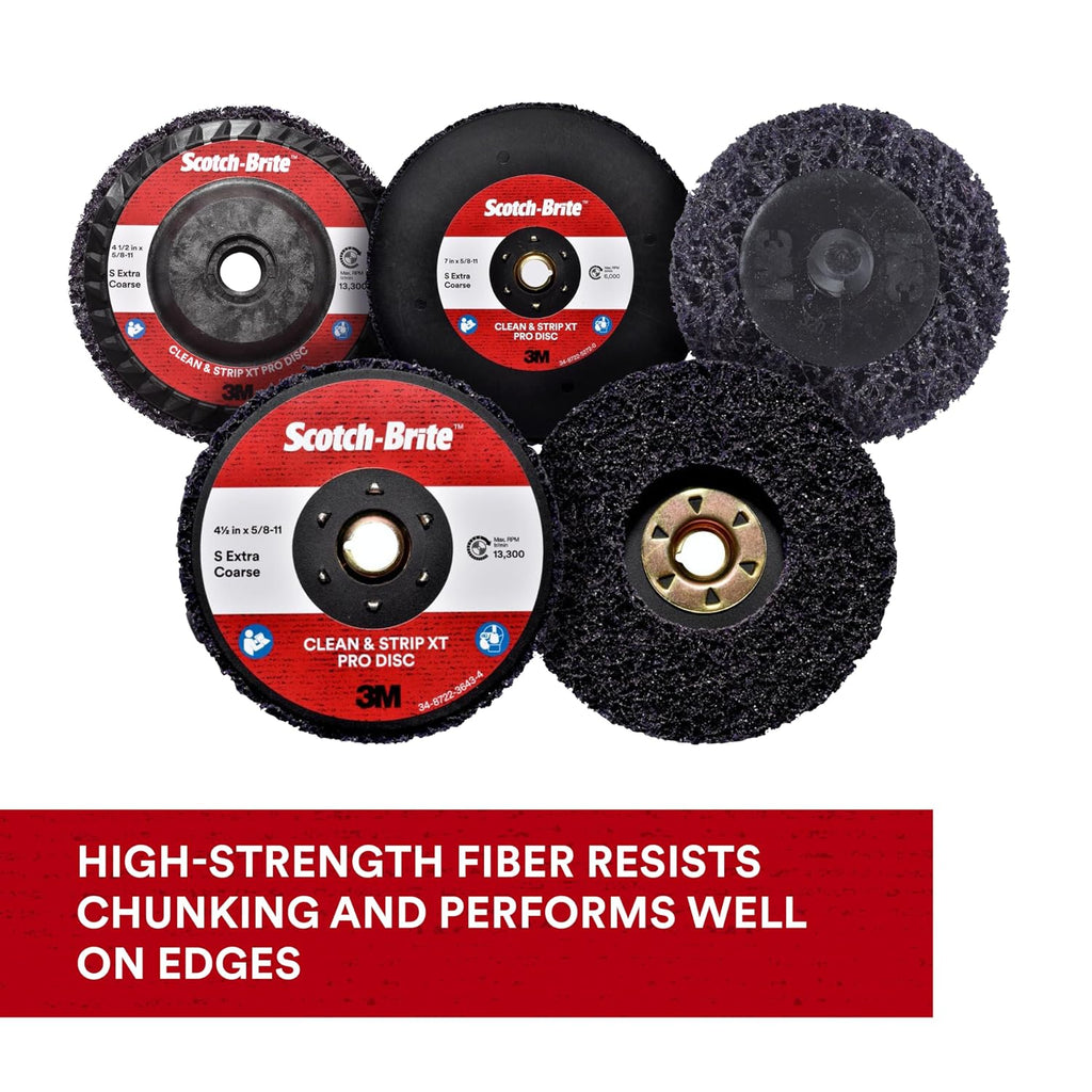 3M Scotch-Brite Clean and Strip XT Pro Disc, XO-DC, SiC Extra Coarse, T27, 5 in x 5/8'-11, Pack of 10, Silicon Carbide Cuts Aggressively and Leaves a Fine Finish, Resists Loading, Purple