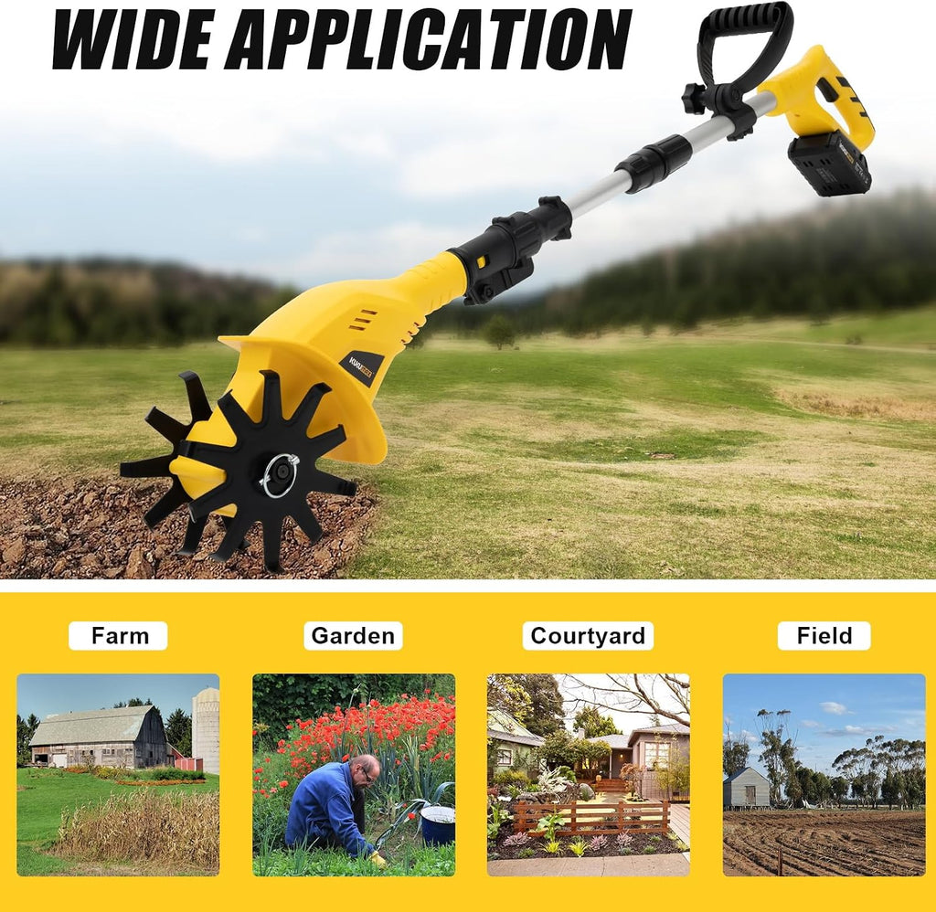 20V Cordless Tiller Cultivator, Handheld Electric Rototiller, 6.6In Depth Garden Rototiller for Lawn/Gardening/Soil Cultivation(Battery and Charger Included)