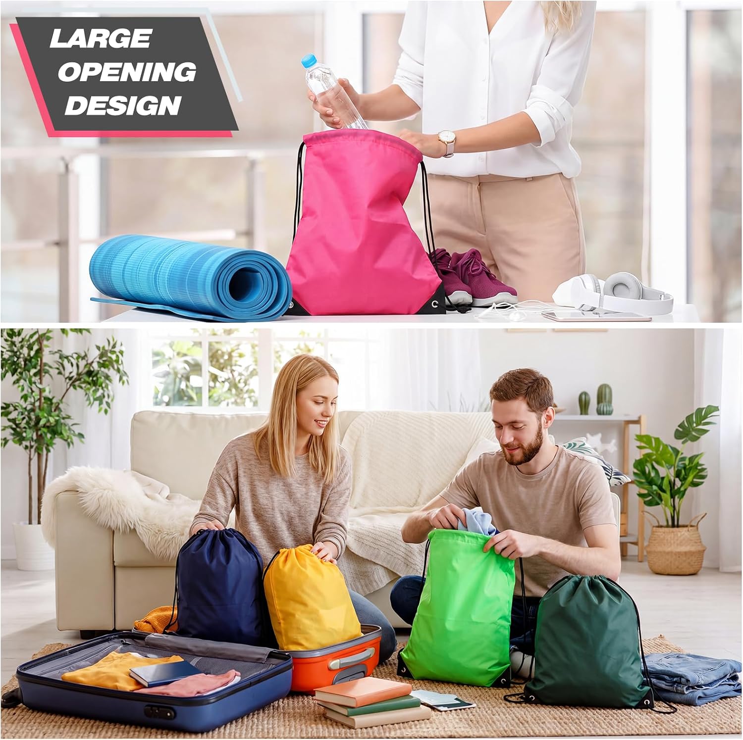 Shappy 300 Pcs Drawstring Backpack Bulk Sports Gym Cinch Bag Polyester String Bag for Men Women (15 Colors)