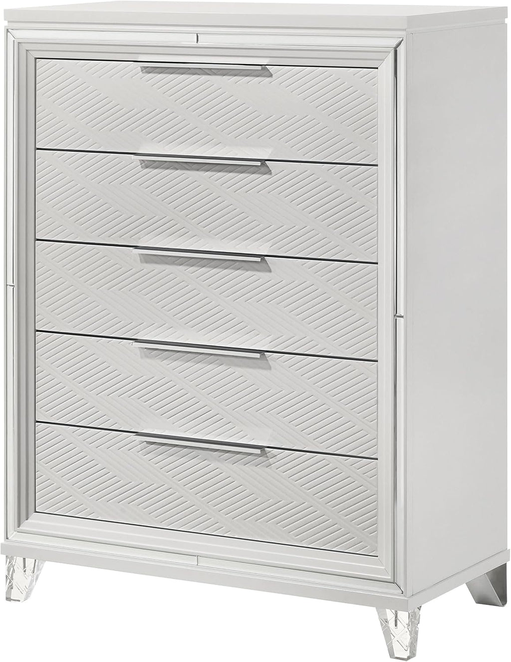 Coaster Home Furnishings Marmore Contemporary Wood 5-Drawer Bedroom Chest of Drawers Chiffonier Clothing Storage Cabinet Bedroom Armoire Tall Dresser Organizer Unit White 224965