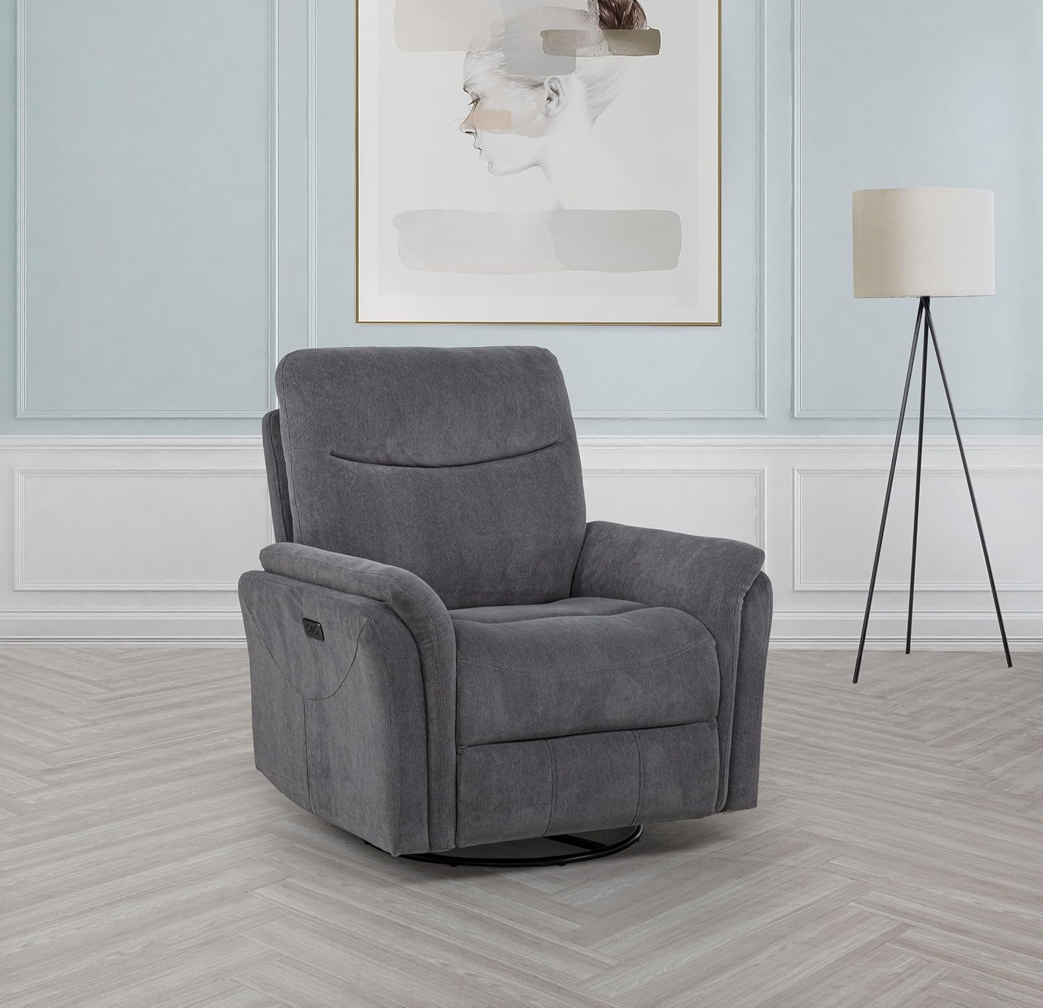 Coaster Home Furnishings - Adler - Upholstered Power Swivel Glider Recliner with Built-in Control Panel, Dual USB Ports, Foam Cushion and Transitional Style - Living Room - Charcoal Grey - 610443P
