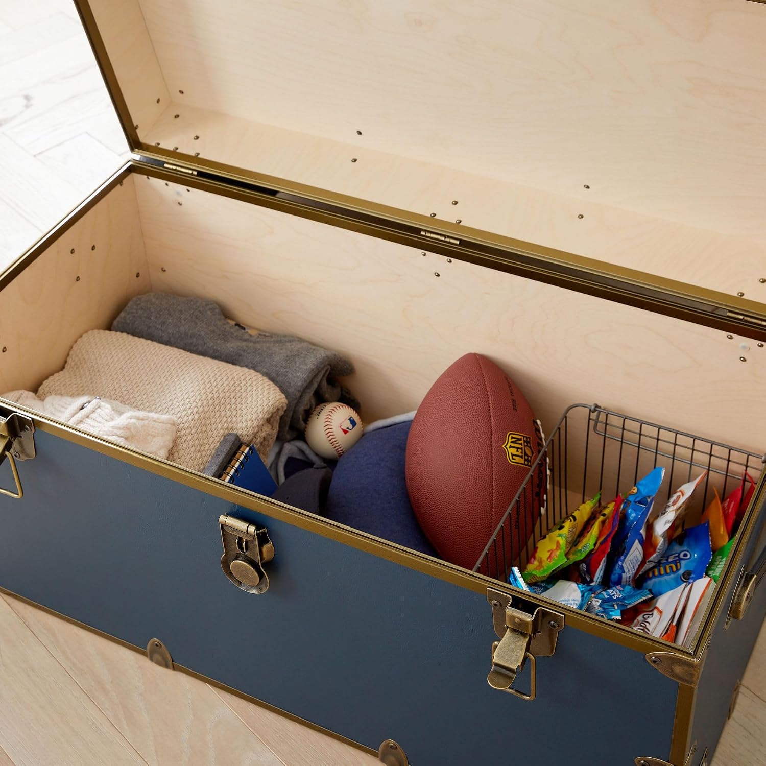 Rhino Trunk & Case Classic XXL College Trunk with Wheels, Antique Brass Hardware, Soft Close - 36'x18'x18', Seats 1500+ lbs, USA Made Secure Dorm Footlocker, Home Storage, Steamer Style Blanket Chest