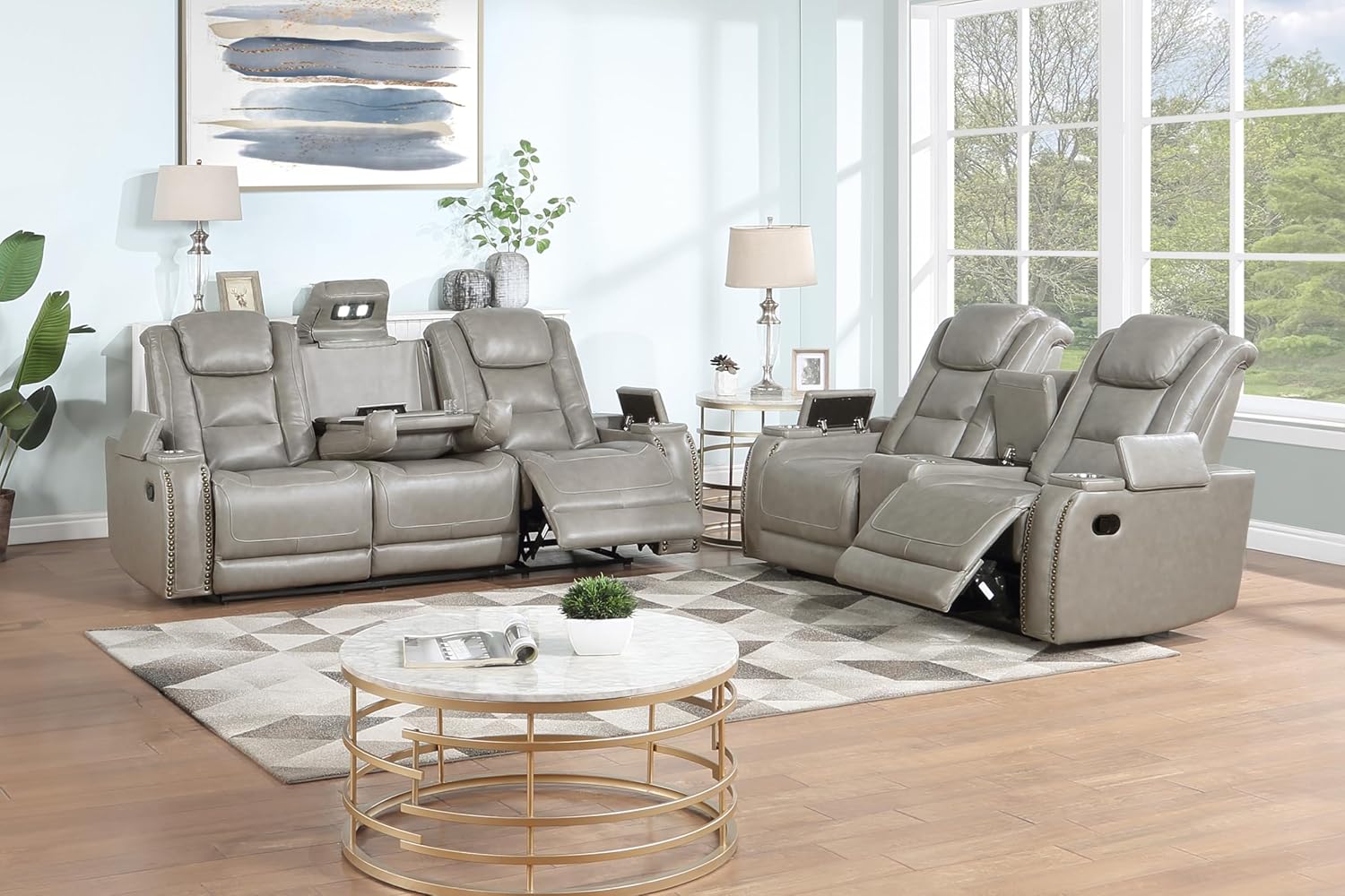 New Classic Furniture Breckenridge 2-Piece Leather Upholstery Manual Reclining Livingroom Set in Gray