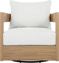 SAFAVIEH Outdoor - Kento Swivel Lounge Chair - Oak & Ivory - Solid Wood with Cushion - Modern Round Design - Ideal for Patio, Deck, Porch, Backyard, 27.5' W x 33' D x 29.1' H (PAT7099B)