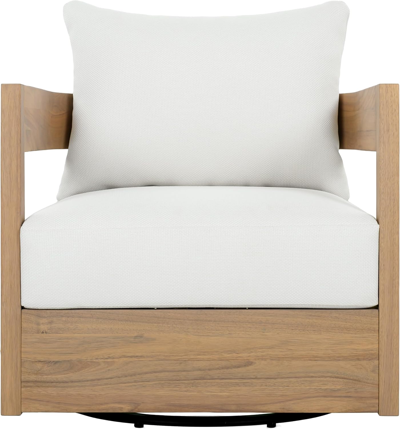 SAFAVIEH Outdoor - Kento Swivel Lounge Chair - Oak & Ivory - Solid Wood with Cushion - Modern Round Design - Ideal for Patio, Deck, Porch, Backyard, 27.5' W x 33' D x 29.1' H (PAT7099B)