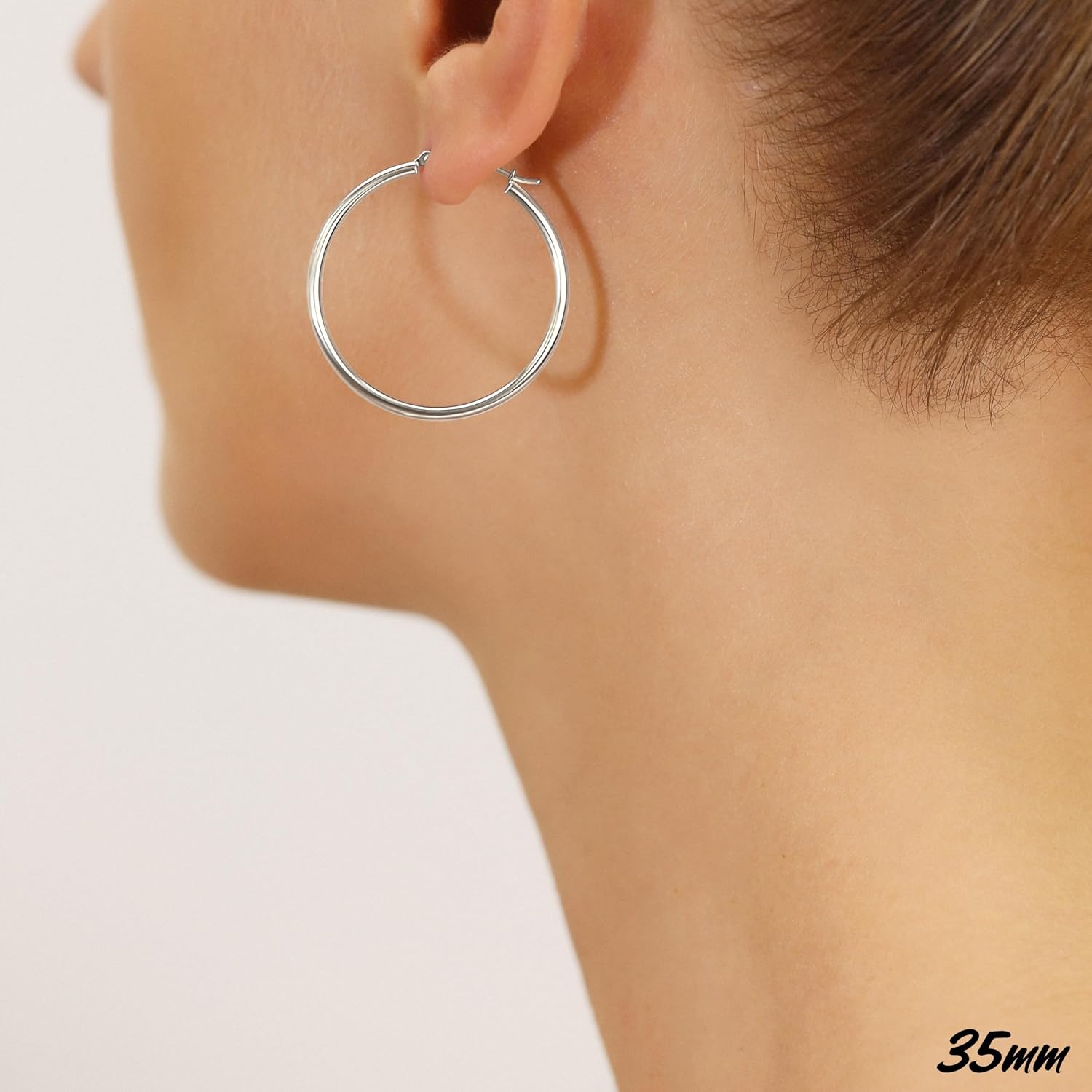 Classic 10K White Gold Hoop Earrings - Shiny Polished Plain Round Gold Hoops for Women and Men