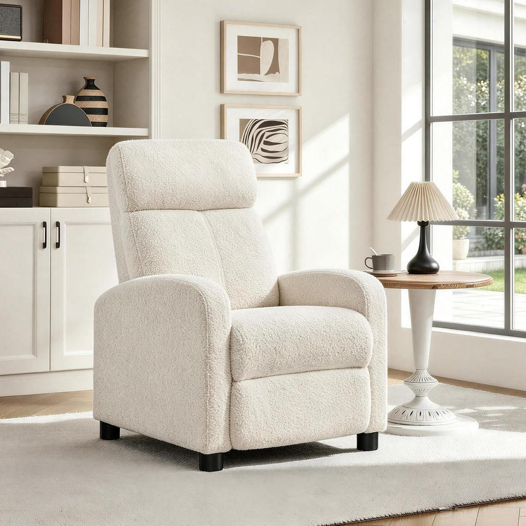 Topeakmart Fabric Recliner Chair Adjustable Modern Single Sofa Chair with Pocket Spring Living Room Bedroom Home Theater Ivory