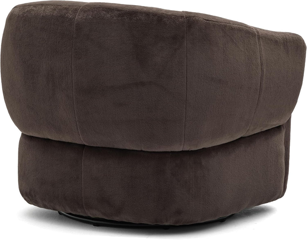 Christopher Knight Home Manie Plush Fabric 360° Swivel Accent Chair, Solid Wood Living Room Swivel Barrel Chair, Rotating Single Lounge Sofa, Comfy Reading Armchair, Dark Brown