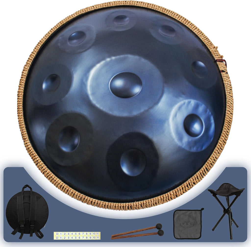 Handpan 22 inch D Minor Kurd Handpan 9 Notes Handpan Drum Instrument for Professional Performance, 440HZ Sound Handpan Drums for Adults