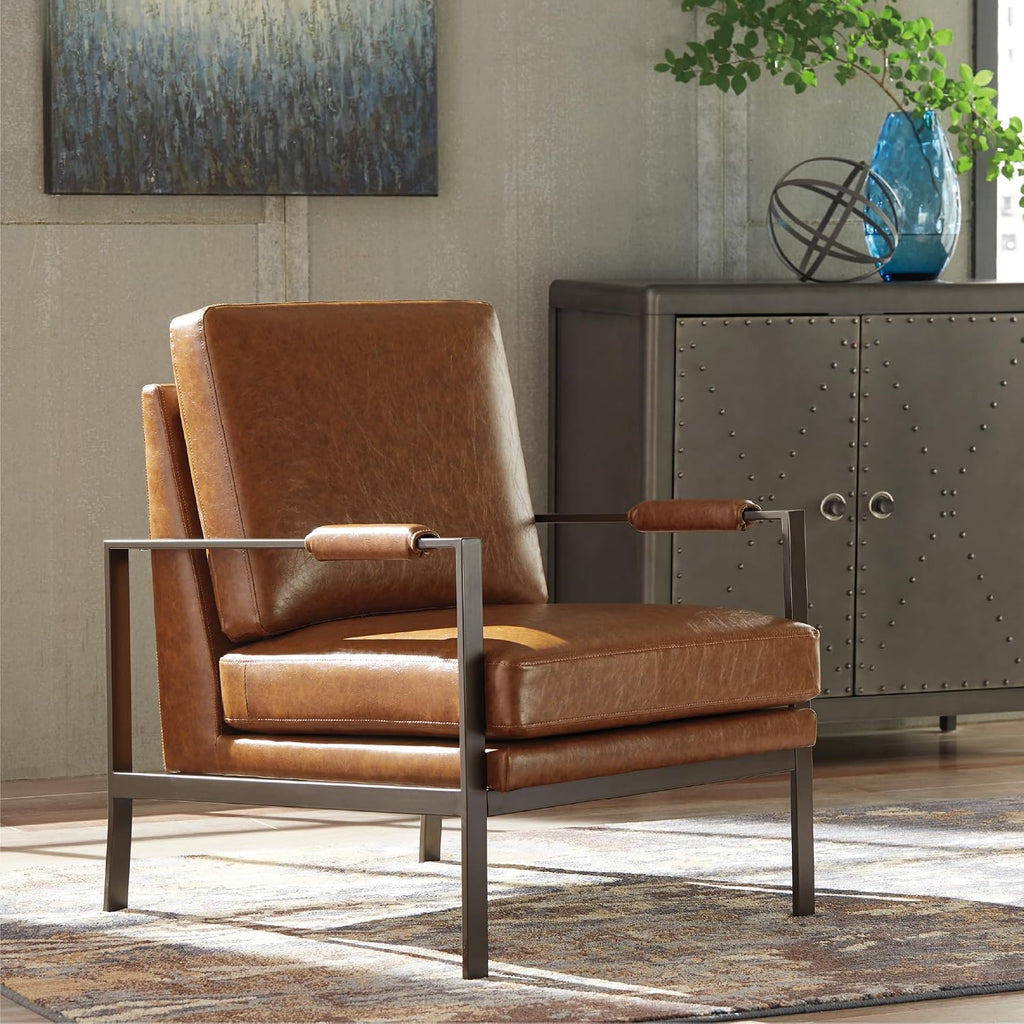 Signature Design by Ashley Peacemaker Mid-Century Modern Faux Leather Accent Chair, Brown