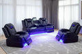 Living Room Furniture Sets, Power Recliner Sofa Set with LED Light, Black Leather Sofa and 2 Chairs Set, Modern Power Reclining Sets with Storage Console for House