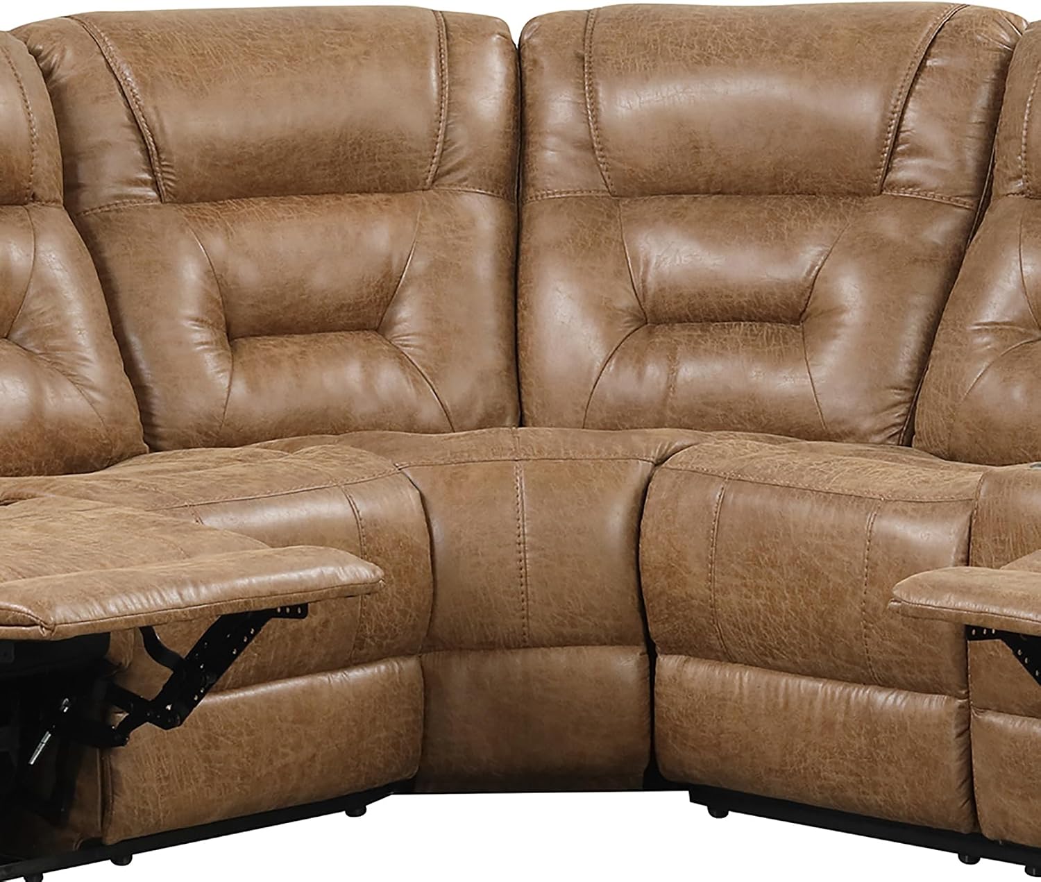 Furniture of America Undering Modern Faux Leather 2-Piece Sectional and Recliner Set with Storage Console, Stainless Steel Cup Holders, Pillow Top Arms for Living Room, Home Theatre, Brown