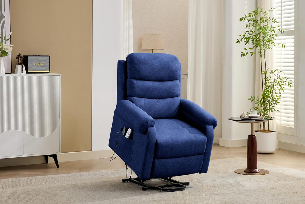 LOUVIXA Power Lift Recliner Chair Recliners for Elderly with Heat and Massage Recliner Chair for Living Room with Infinite Position and Side Pocket, USB Charge Port (Dark Blue)
