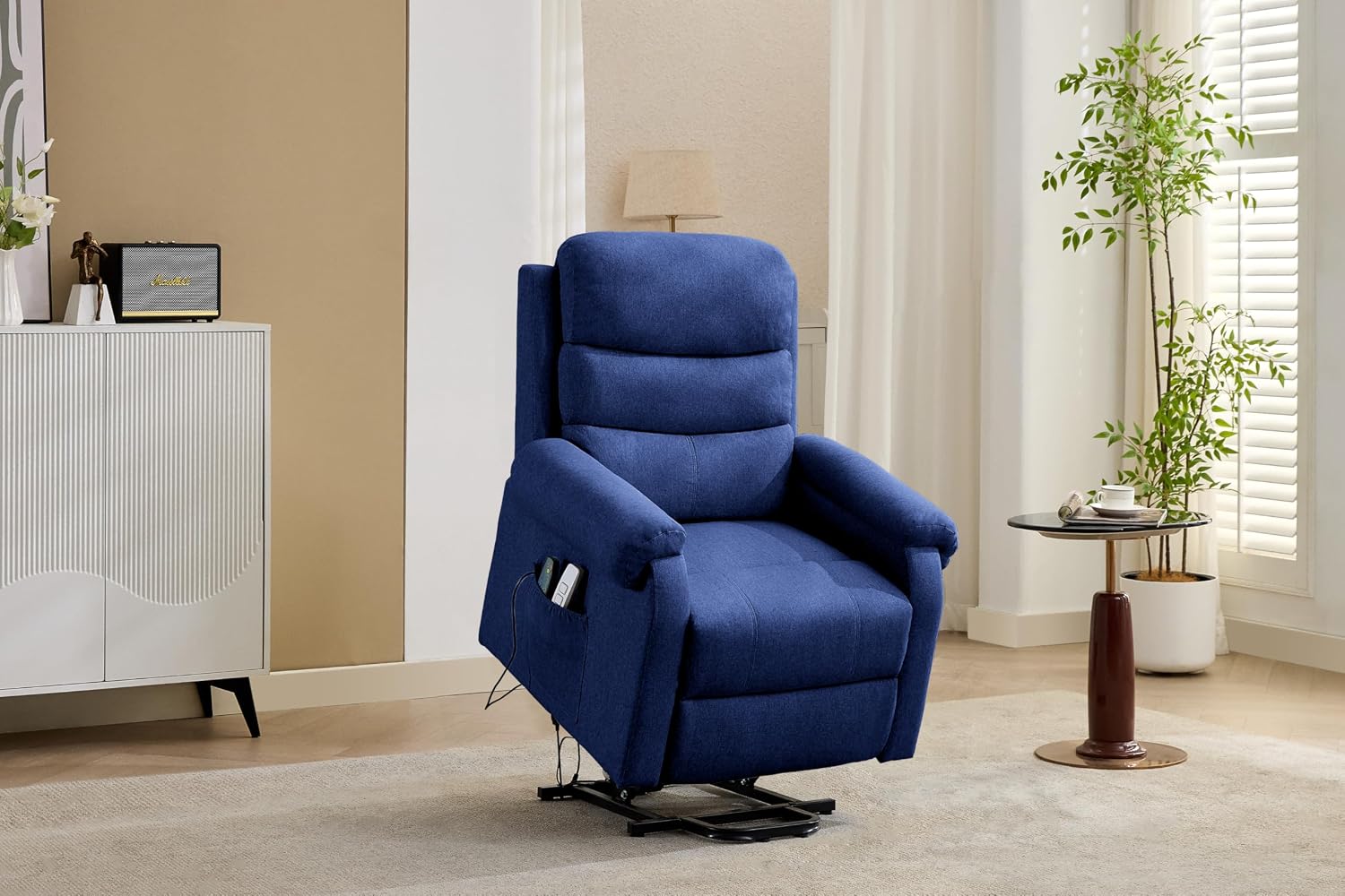 LOUVIXA Power Lift Recliner Chair Recliners for Elderly with Heat and Massage Recliner Chair for Living Room with Infinite Position and Side Pocket, USB Charge Port (Dark Blue)