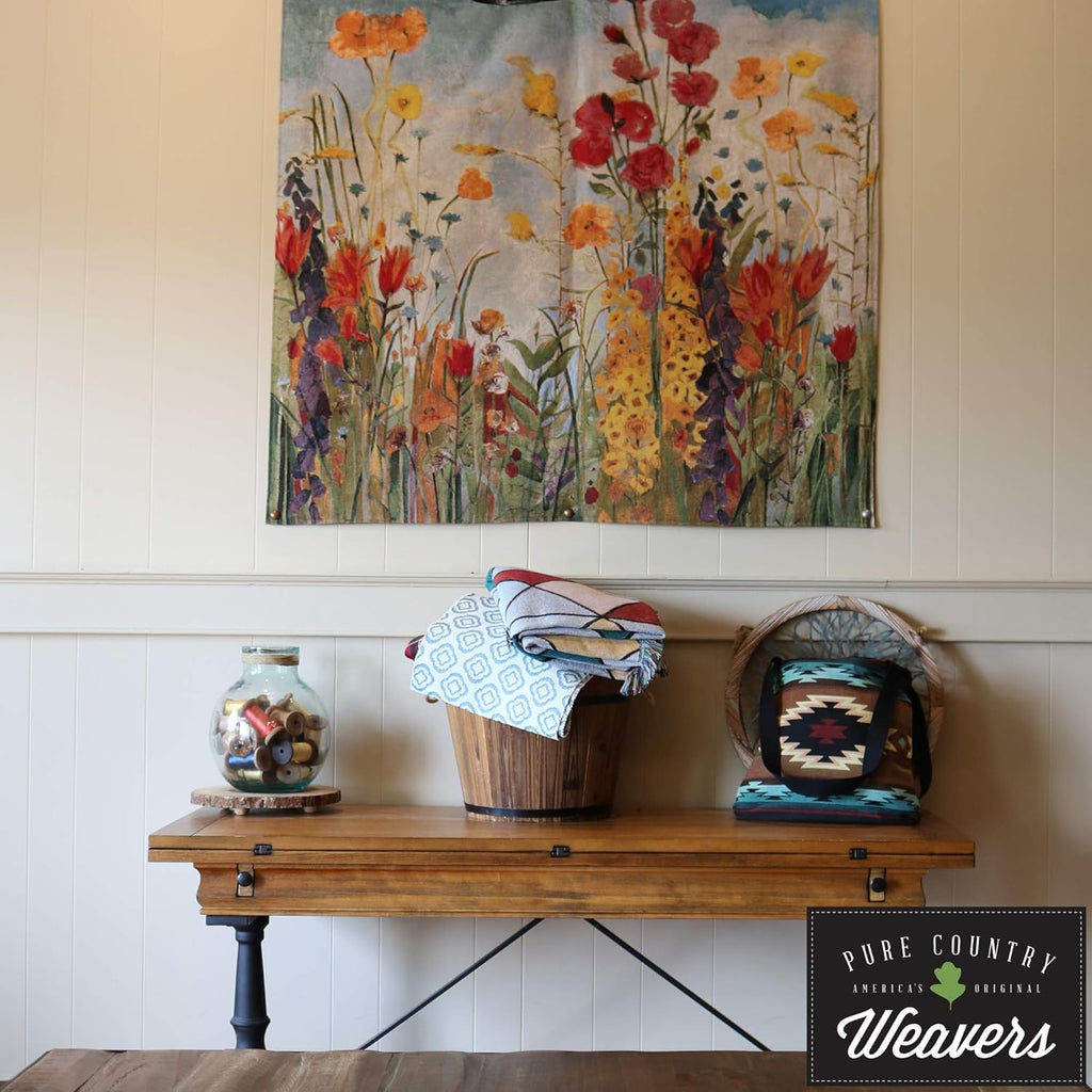 Mediterranean Arch | Woven Tapestry Wall Art Hanging | Floral Seaside Ocean View | 100% Cotton USA Size 53x42