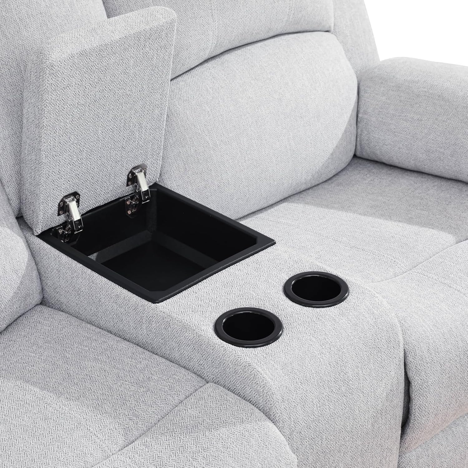 Manual Linen Recliner Sofa Set, Adjustable Backrest Reclining Loveseat Sofa & Recliner Chair with Storage Console & Cup Holders for House, Home Theater, Grey