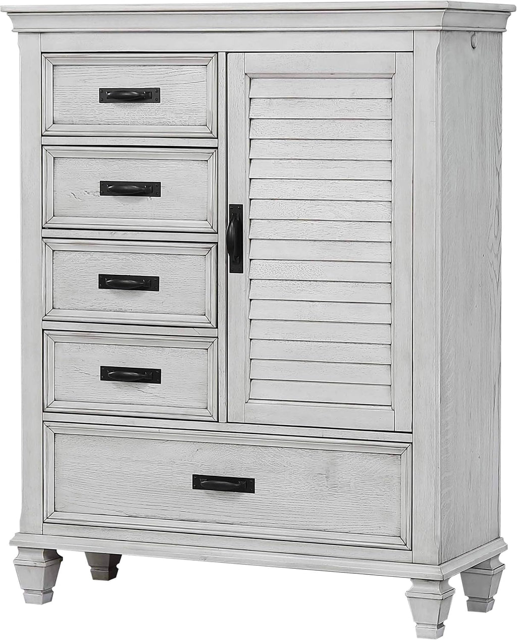 Coaster Home Furnishings - Franco - Wood - 5-Drawer Chest with Louvered Door, Bar Pull Handles and Soft-Closing Drawers - Farmhouse - Bedroom - Distressed White - 205338