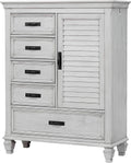 Coaster Home Furnishings - Franco - Wood - 5-Drawer Chest with Louvered Door, Bar Pull Handles and Soft-Closing Drawers - Farmhouse - Bedroom - Distressed White - 205338