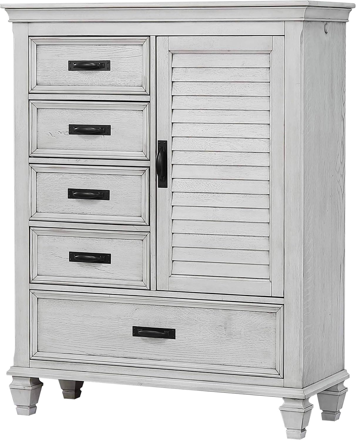 Coaster Home Furnishings - Franco - Wood - 5-Drawer Chest with Louvered Door, Bar Pull Handles and Soft-Closing Drawers - Farmhouse - Bedroom - Distressed White - 205338