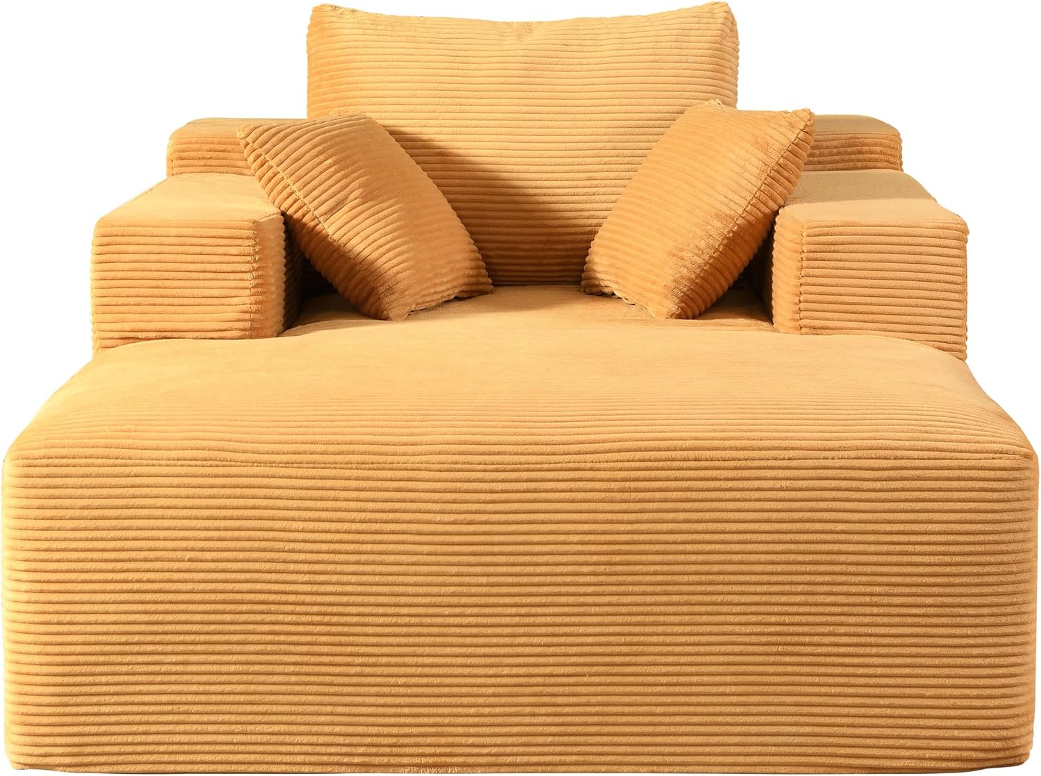 Container Furniture Direct Dawson Convertible Chaise Lounge Chair Indoor – Oversized Corduroy Couch with Wide Armrest & Throw Pillows, Cozy Boneless Sleeper Sofa Bed Armchair, Ginger Yellow