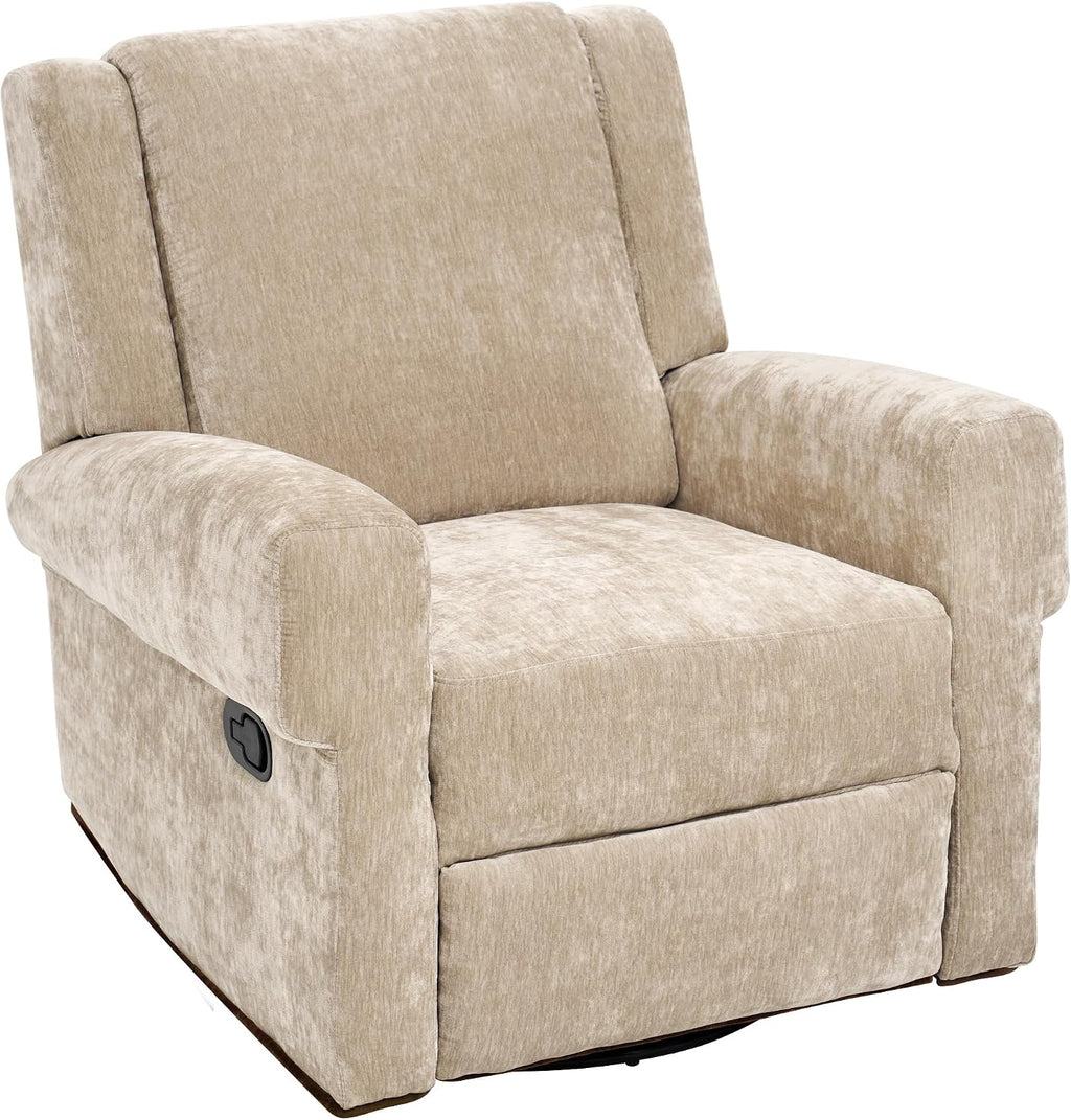 Merax Manual Recliner Chair with Swivel and Rocker, 2-Position Chenille Recliner Sofa with Pull Handle, Compact Recliner for Living Room, Nursery, Home Theater, Brown
