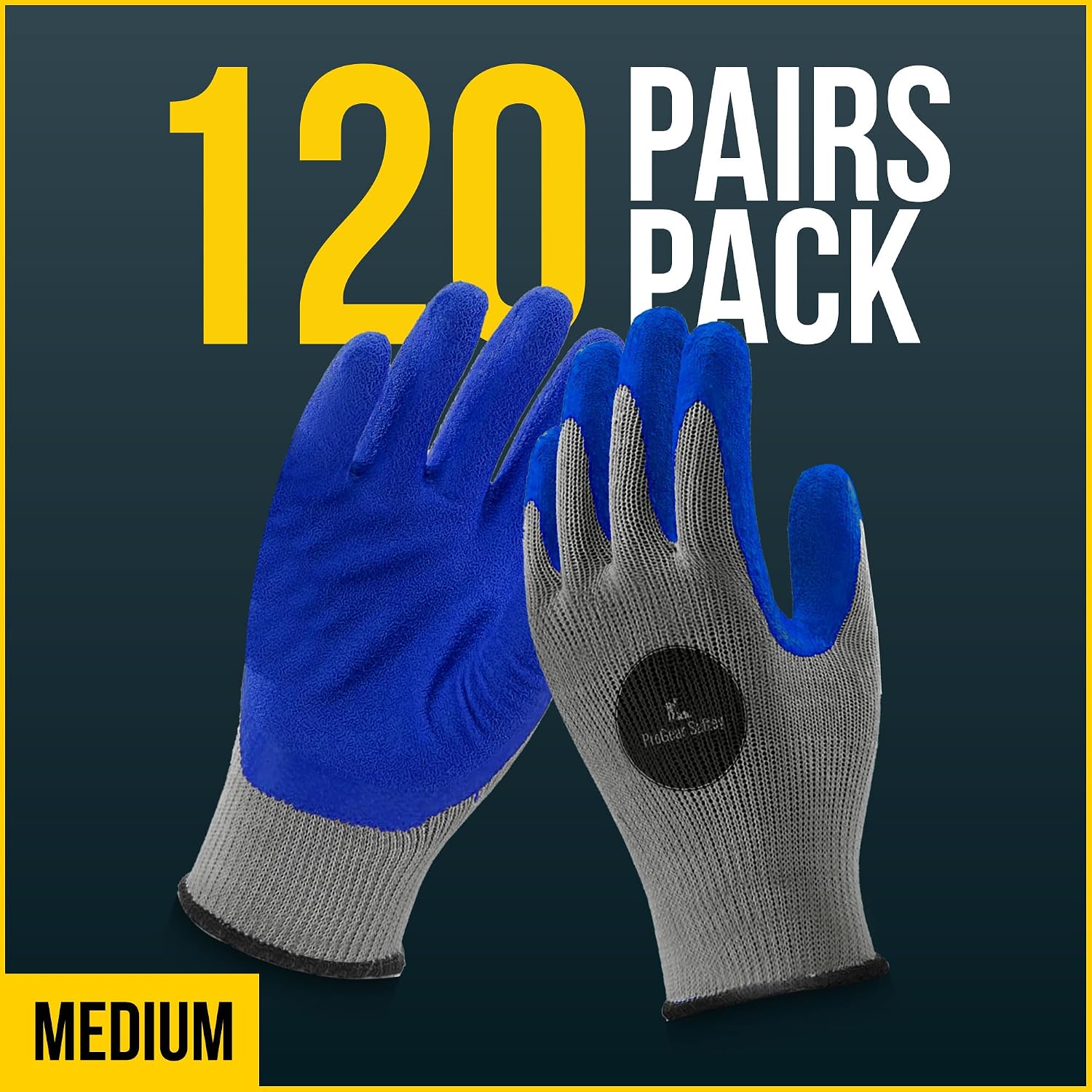 120 Pairs Blue Latex Coated, Gardening Gloves, Work Gloves, Double dipped, Textured Grip Gloves