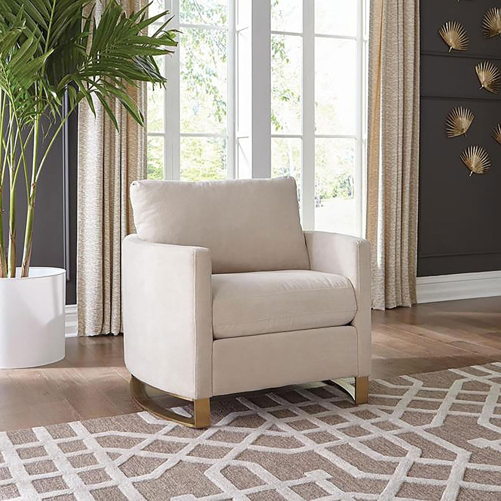 Coaster Home Furnishings - Corliss - Fabric Upholstered Curved Track Arm Accent Chair with Stainless Steel Legs, Gold Accents and Reversible Cushion - Living Room - Beige - 508823