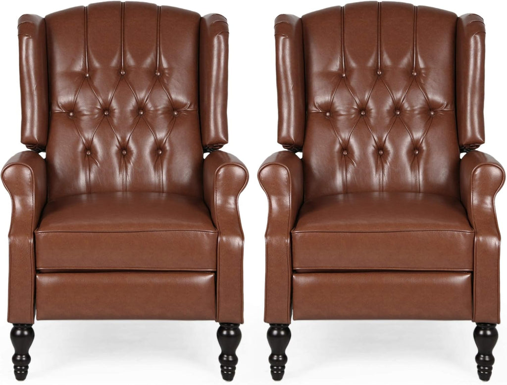 Christopher Knight Home Elaine Contemporary Tufted Recliners (Set of 2), Cognac Brown + Dark Brown