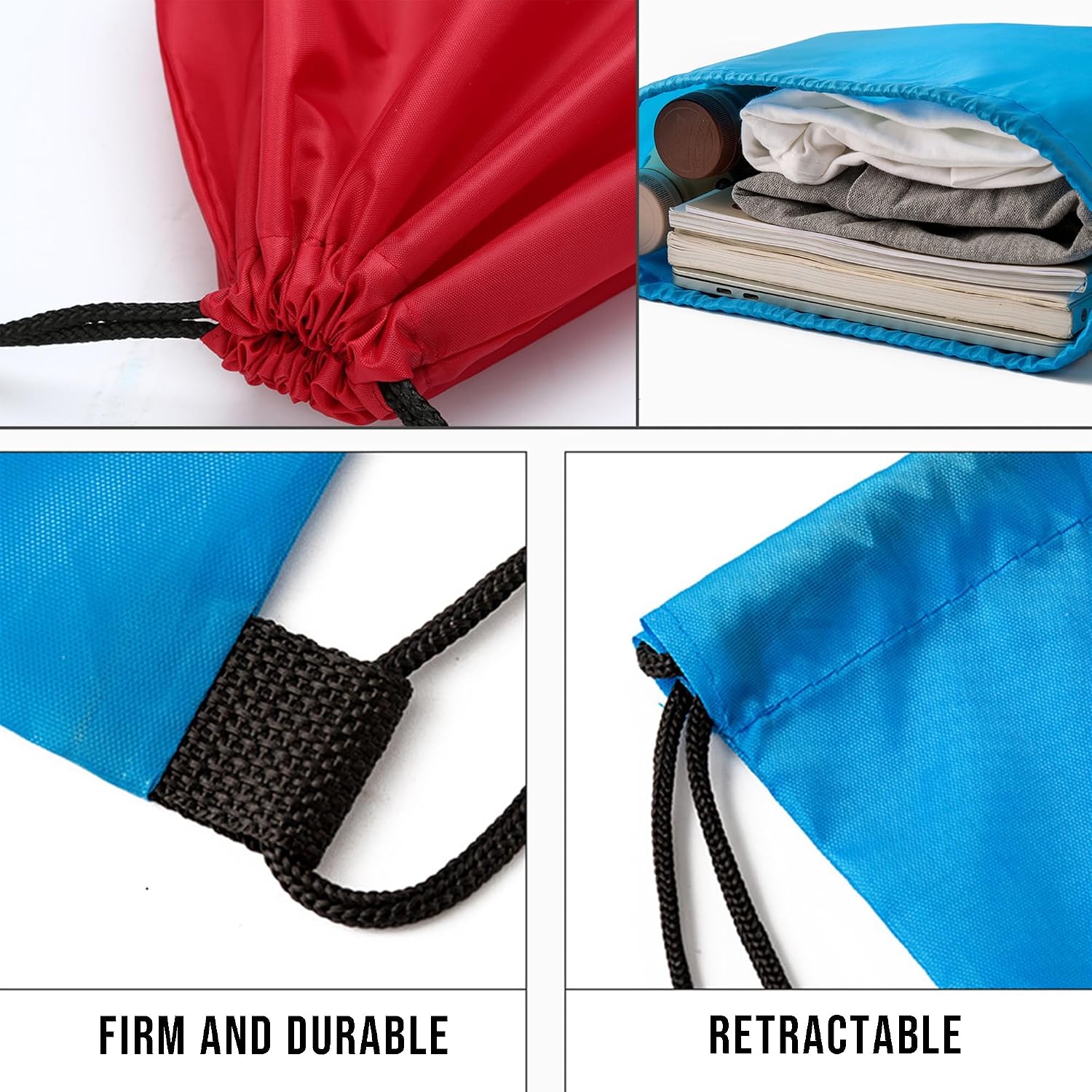 Custom Drawstring Bags Set of 50, Personalized Bulk Pack with Logo/Text-Suitable for Travelling Gym Camping Hiking-Sky Blue