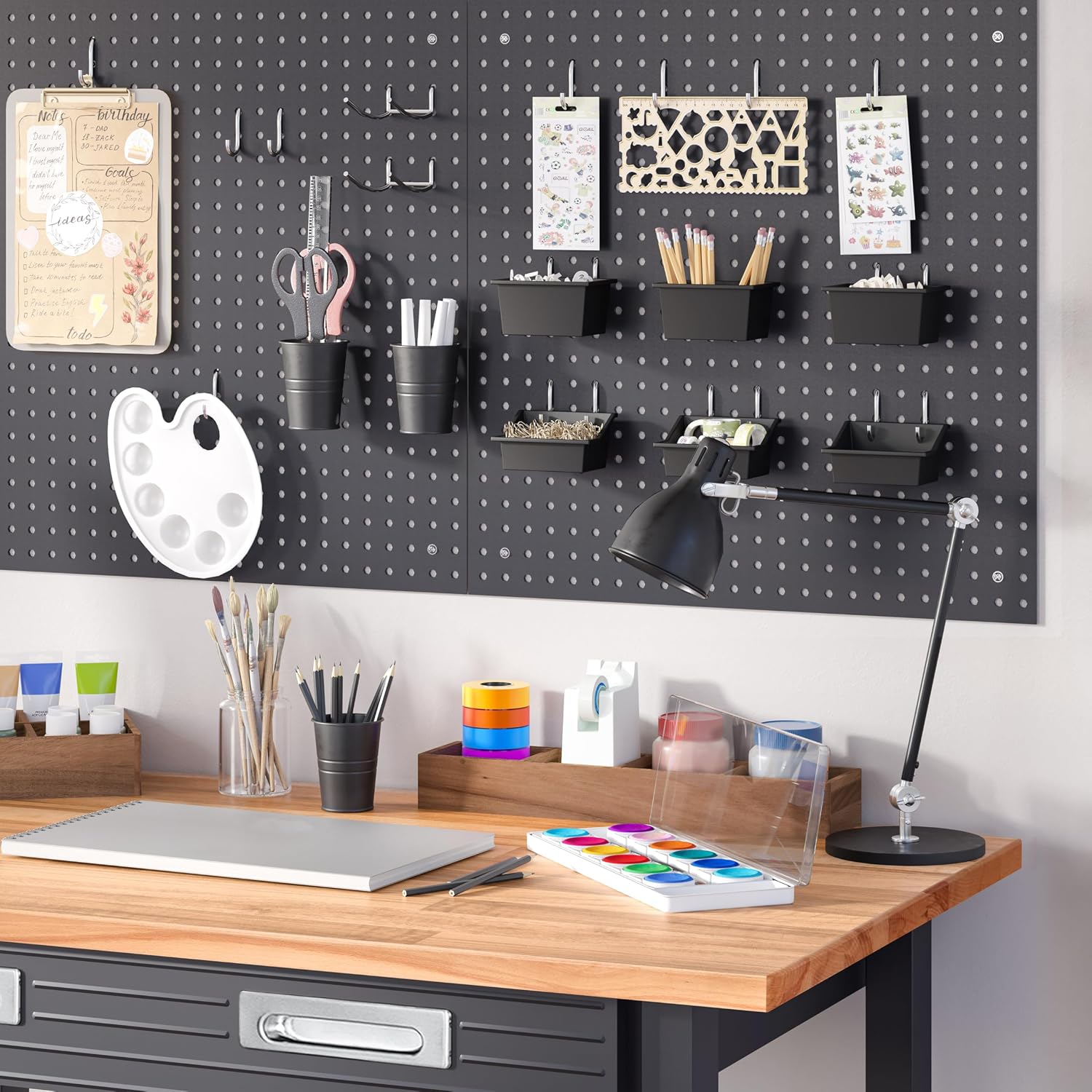 Seville Classics UltraGraphite Wood Top Workbench on Wheels with Sliding Organizer Drawer Table, 48', Graphite