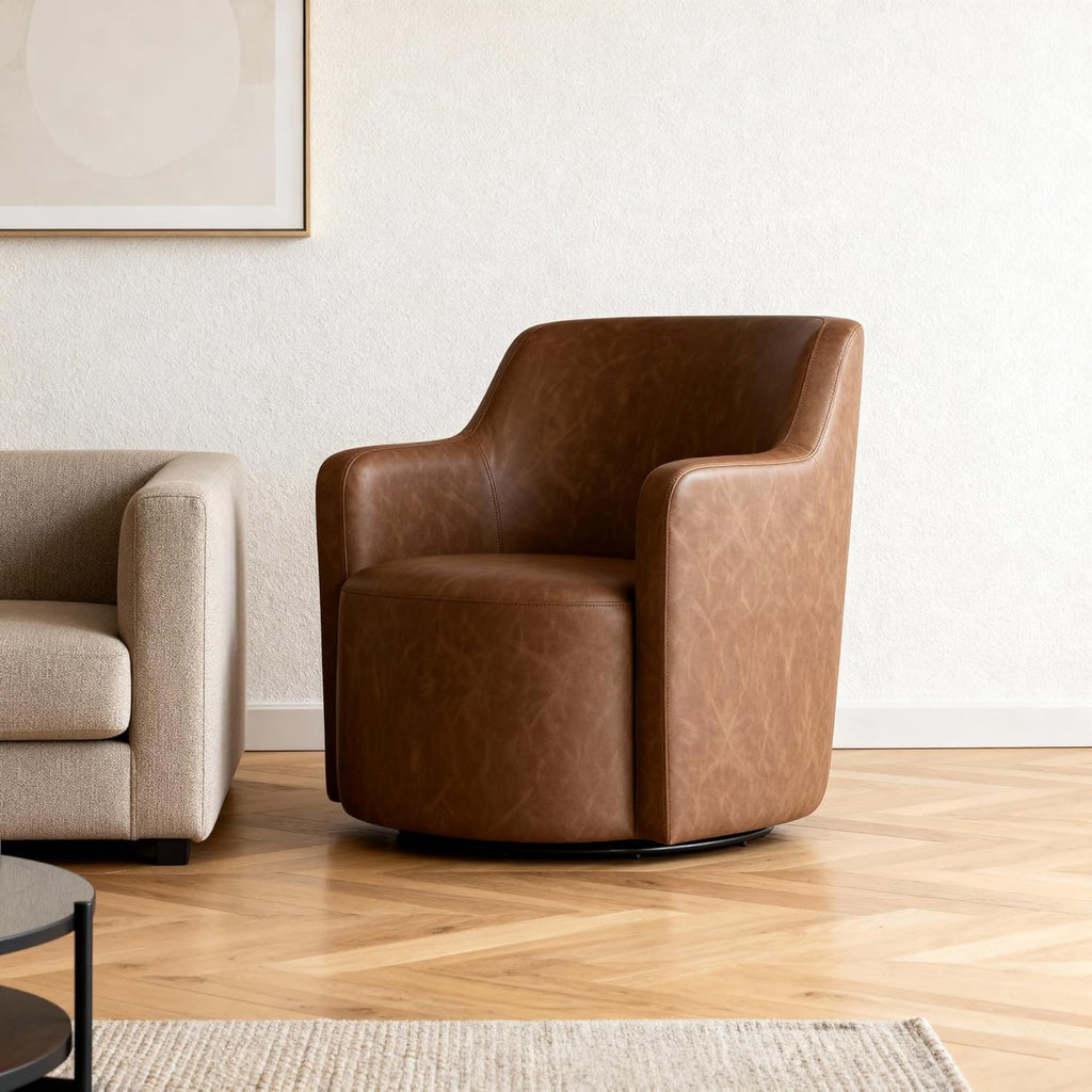 HomePop 360° Barrel Back Swivel Chair - Cognac Faux Leather