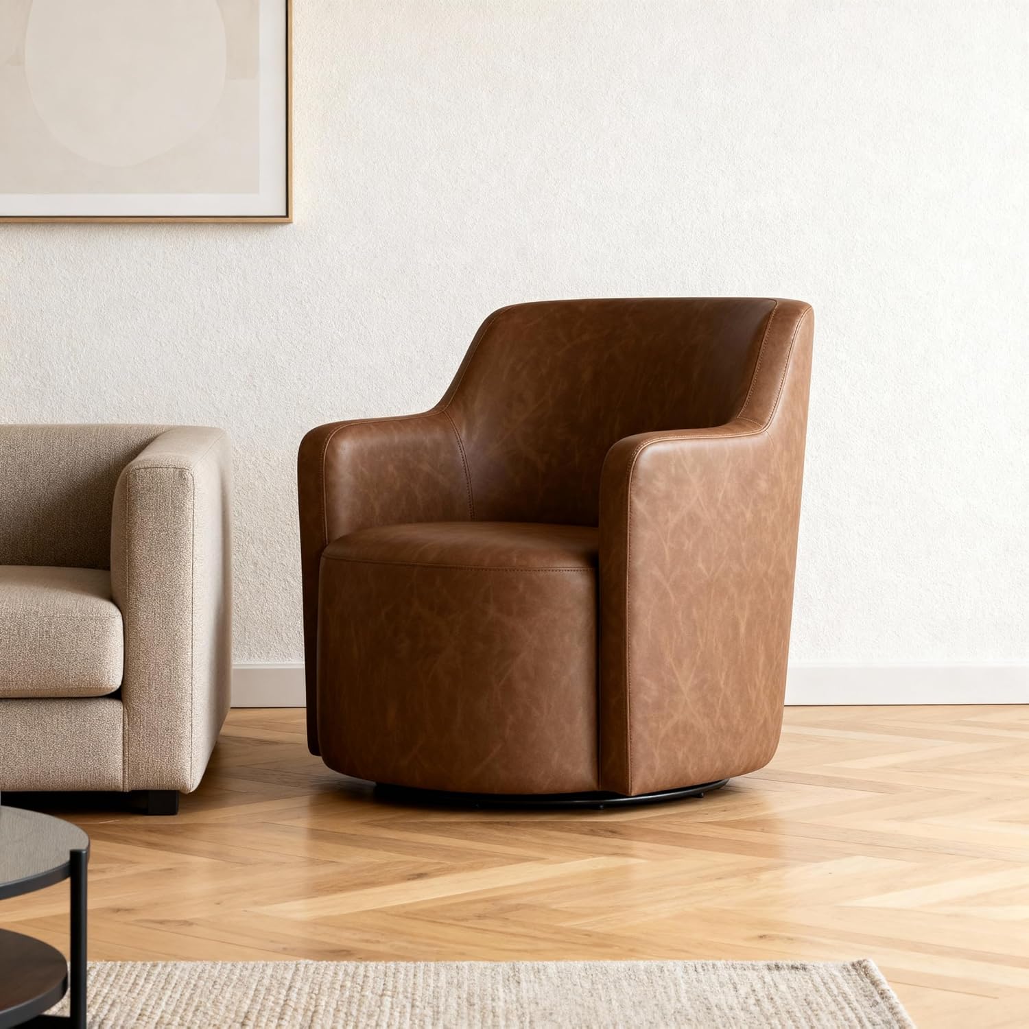 HomePop 360° Barrel Back Swivel Chair - Cognac Faux Leather