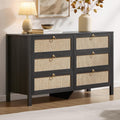 SICOTAS 6 Drawer Dresser for Bedroom - 51' Wide Rattan Dressers Chest of Drawers for Closet, Larger Storage Cabinet Farmhouse Boho Dresser TV Stand for Living Dining Room, Hallway, Black