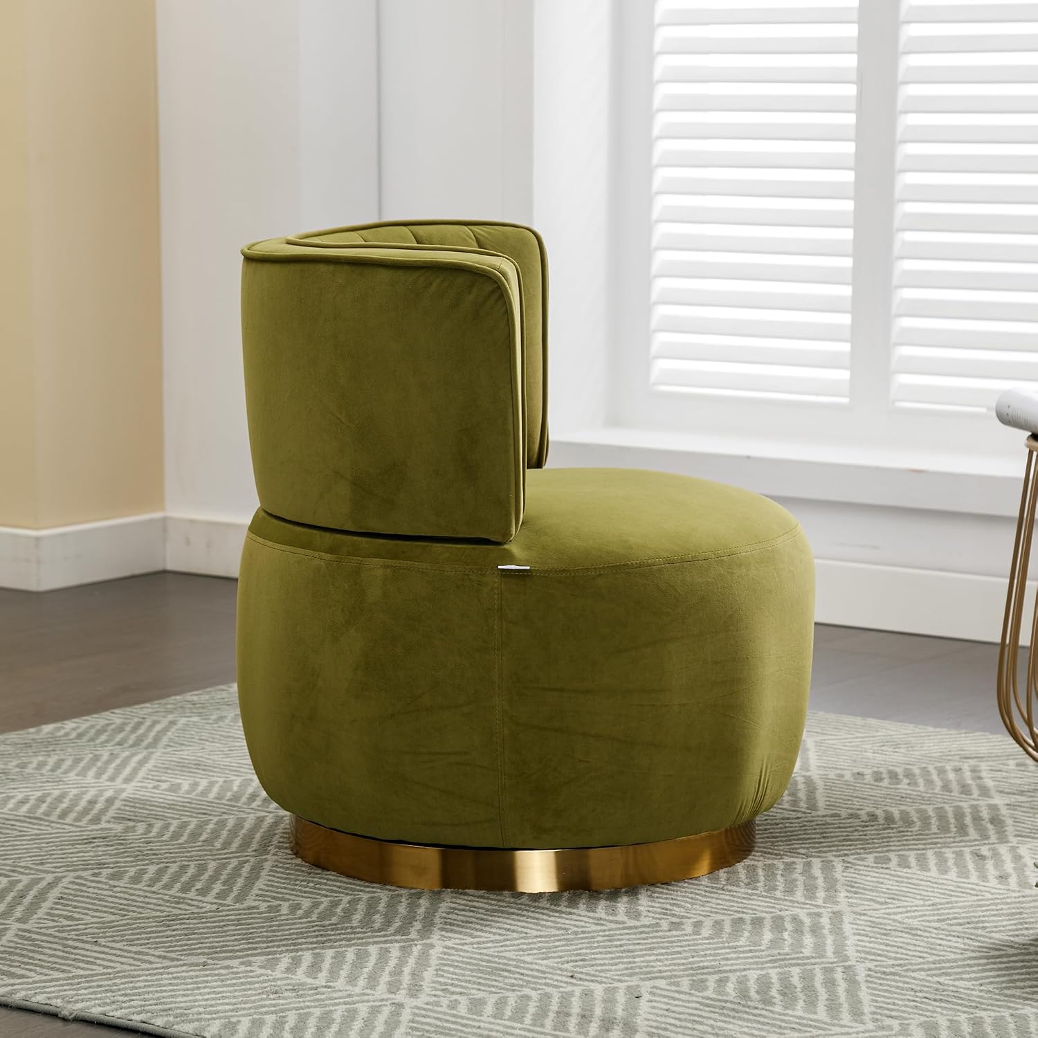 KEIKI Swivel Barrel Accent Chair, 360 Degree Rotating Upholstered Armchair with Velvet Fabric for Living Room, Office, Bedroom, Olive